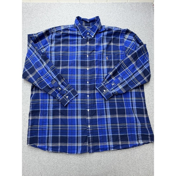 Polo Ralph Lauren Shirt Mens 4XLT Blue Plaid Long Sleeve Button Down Pony Logo